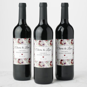 Rote Rosa Rosen Floral Brautparty Weinetikett