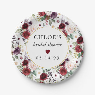 Rote Rosa Rosen Floral Hochzeitsshower Pappteller