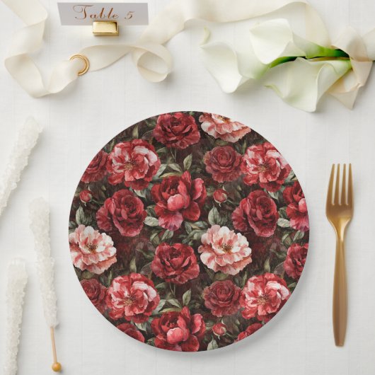Rote rosa Rosenblumen Pappteller (Hochzeit)