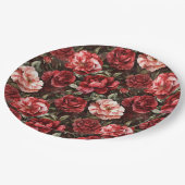 Rote rosa Rosenblumen Pappteller (Schrägansicht)
