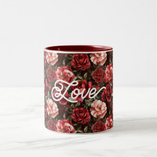 Rote rosa Rosenblumen Zweifarbige Tasse