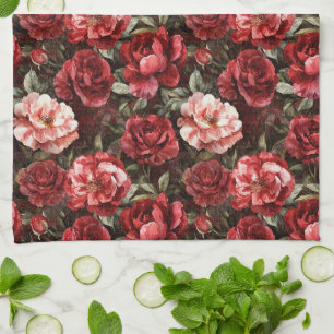 Rote rosa Rosenblüten Geschirrtuch