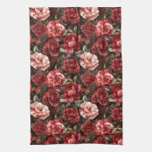 Rote rosa Rosenblüten Geschirrtuch (Vertikal)