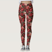 Rote rosa Rosenblüten Leggings (Vorderseite)