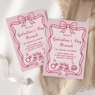 Rote rosa Schleife Galentine's Day Brunch-Party Einladung