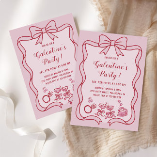 Rote rosa Schleife Galentine's-Party Einladung