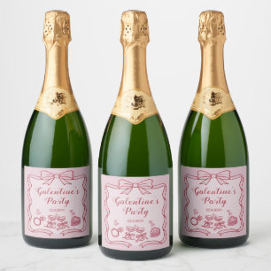 Rote Rosa Schleife Galentine's Party Schaumweinetikett