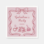 Rote rosa Schleife Galentine's-Party Serviette (Vorderseite)