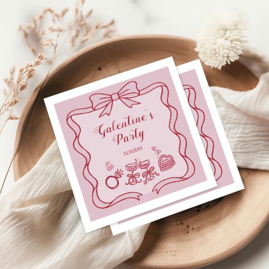 Rote rosa Schleife Galentine's-Party Serviette