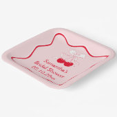 Rote Rosa Schleife Kirsch Hochzeitsdusche Pappteller (Gewinkelt)