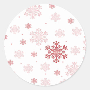 Rote/Rosa Schneeflocken - Winteraufkleber Runder Aufkleber