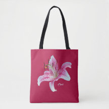 Rote rosa Stargazer-Lilie ganz über _Print Tasche