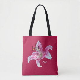 Rote rosa Stargazer-Lilie ganz über _Print Tasche