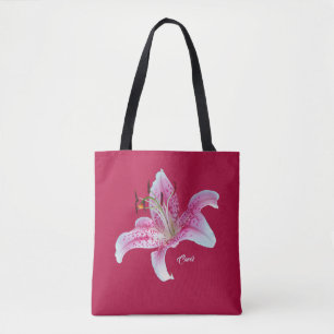 Rote rosa Stargazer-Lilie ganz über _Print Tasche