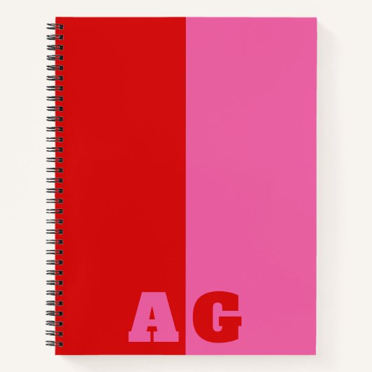 Rote Rosa Streifen Fette Monogramm Notizblock (Vorderseite)