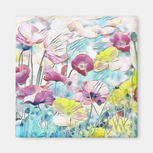 Rote, rosa und gelbe Frühlingsblumen Magnet