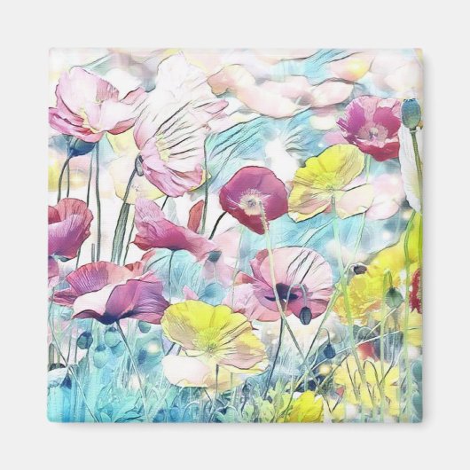 Rote, rosa und gelbe Frühlingsblumen Magnet (Vorne)