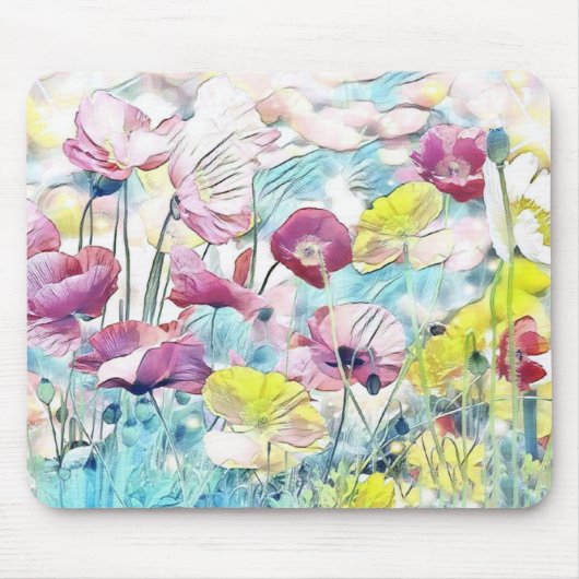 Rote, rosa und gelbe Frühlingsblumen Mousepad (Vorne)