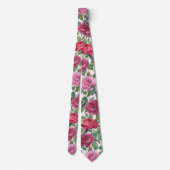 Rote, rosa und Magenta Rose Blume mit grünen Blätt Krawatte (Rückseite)