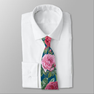 Rote, rosa und magenta Rosenblüten mit grünen Blät Krawatte