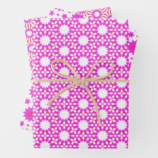 Rote, rosa und weiße Sterne Geschenkpapier Set (Beispiel)
