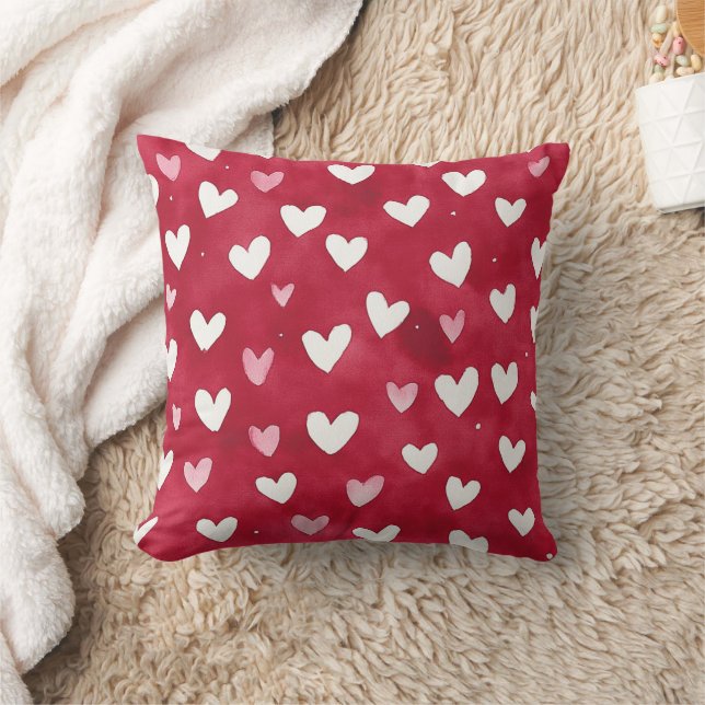 Rote Rosa Weiße Herzen Kissen (Decke)