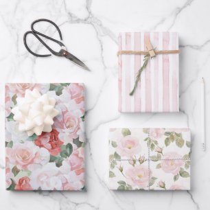 Rote rosa weiße Rosen Blumen Brause Shower Geschenkpapier Set