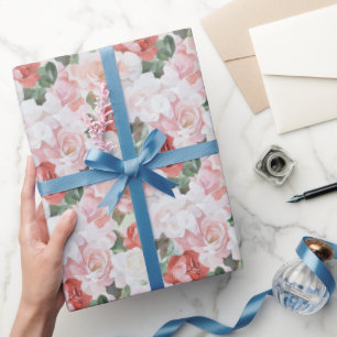 Rote Rosa Weiße Rosen Florale Hochzeitsdusche Geschenkpapier