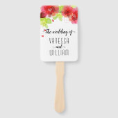 Rote, rosafarbene Blume kursives Hochzeitsprogramm Fächer (Vorderseite)