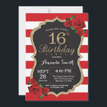 Rote Rose 16. Geburtstag Einladung Gold Glitzer<br><div class="desc">Rote Rose 16. Geburtstag Einladung Gold Glitzer. Black and Gold Geburtstagsparty einladen. Gold Glitzer. Rote und weiße Streifen. Tafel. Printable Digital. Für weitere Anpassungen klicken Sie bitte auf die Schaltfläche "Anpassen" und verwenden Sie unser Designwerkzeug,  um diese Vorlage zu ändern.</div>