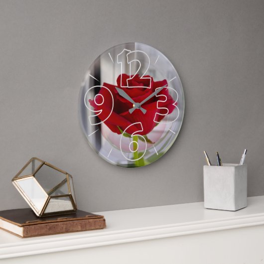 Rote Rose 2 Große Wanduhr (Büro)