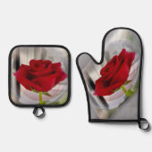 Rote Rose 2 Ofenhandschuh & Topflappen-Set (Vorderseite)