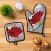 Rote Rose 2 Ofenhandschuh & Topflappen-Set (Oben Unten)