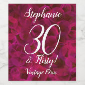 Rote Rose 30 und Koketter Geburtstag Personalisier Weinetikett (Einzelnes Label)