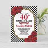 Rote Rose 40. Einladung (Stehend Vorderseite)