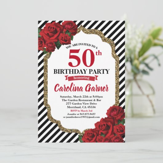 Rote Rose 50. Einladung (Stehend Vorderseite)