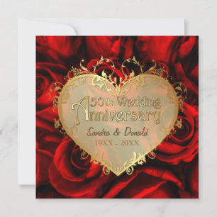 Rote Rose 50. Hochzeitstag - Quadrat Ver. 2 Einladung