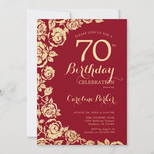 Rote Rose 70. Geburtstag Einladung (Vorderseite)