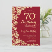 Rote Rose 70. Geburtstag Einladung (Stehend Vorderseite)