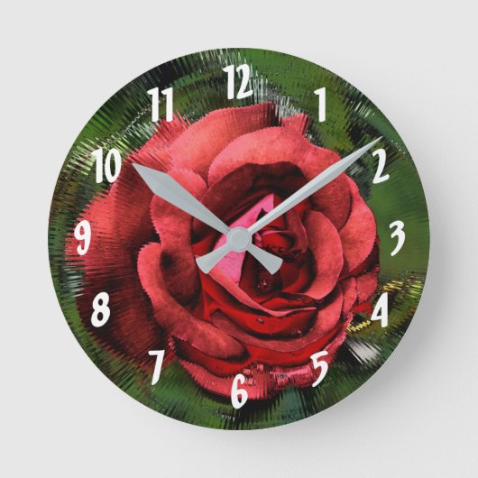 Rote Rose Abstrakte Blume Kunst Runde Wanduhr (Vorderseite)