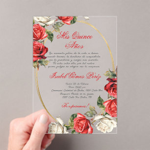 Rote Rose Acryl Quinceanera Einladung