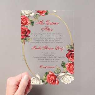 Rote Rose Acryl-Quinceanera-Einladung Acryleinladungen
