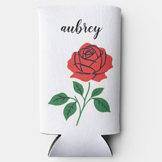 Rote Rose Anpassbarer Name Selters Dosenkühler (Vorderseite)