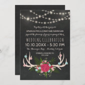 Rote Rose Antlers - Rustikale Chalkboard-Hochzeit Einladung (Vorne/Hinten)