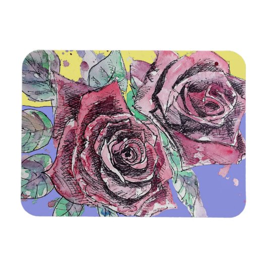 Rote Rose Aquarell Blume Blumengeburt Magnet (Horizontal)