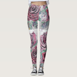 Rote Rose Aquarell Blume Rote Flora Leggings