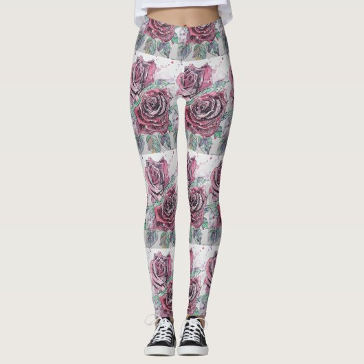 Rote Rose Aquarell Blume Rote Flora Leggings (Vorderseite)