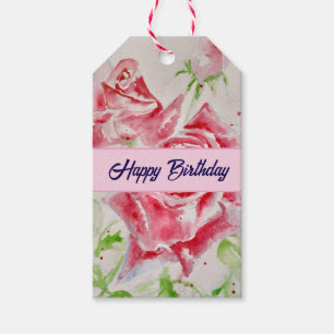 Rote Rose Aquarell Rose Glücklich Geburtstagsgesch Geschenkanhänger