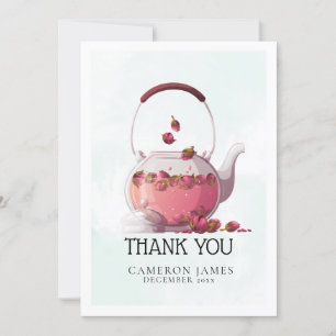 Rote Rose Aquarell Teekanne Florales Teekränzchen Dankeskarte