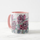 Rote Rose Aquarell und Tinte Rose Tasse Malen (Vorderseite Links)